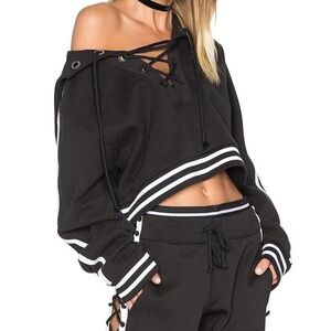 Puma by Rihanna Fenty Rising Sun Sweatshirt Hoodie Cropped Lace Up Black XS